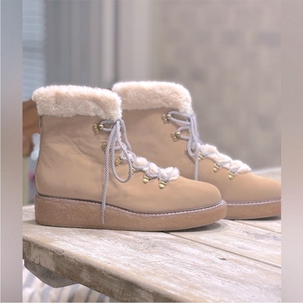 J.Crew Lace-Up Fur Lined Hiking Boots. Women's Sz. 12 Warm | Neutral | Cozy NWOT - Picture 3 of 11